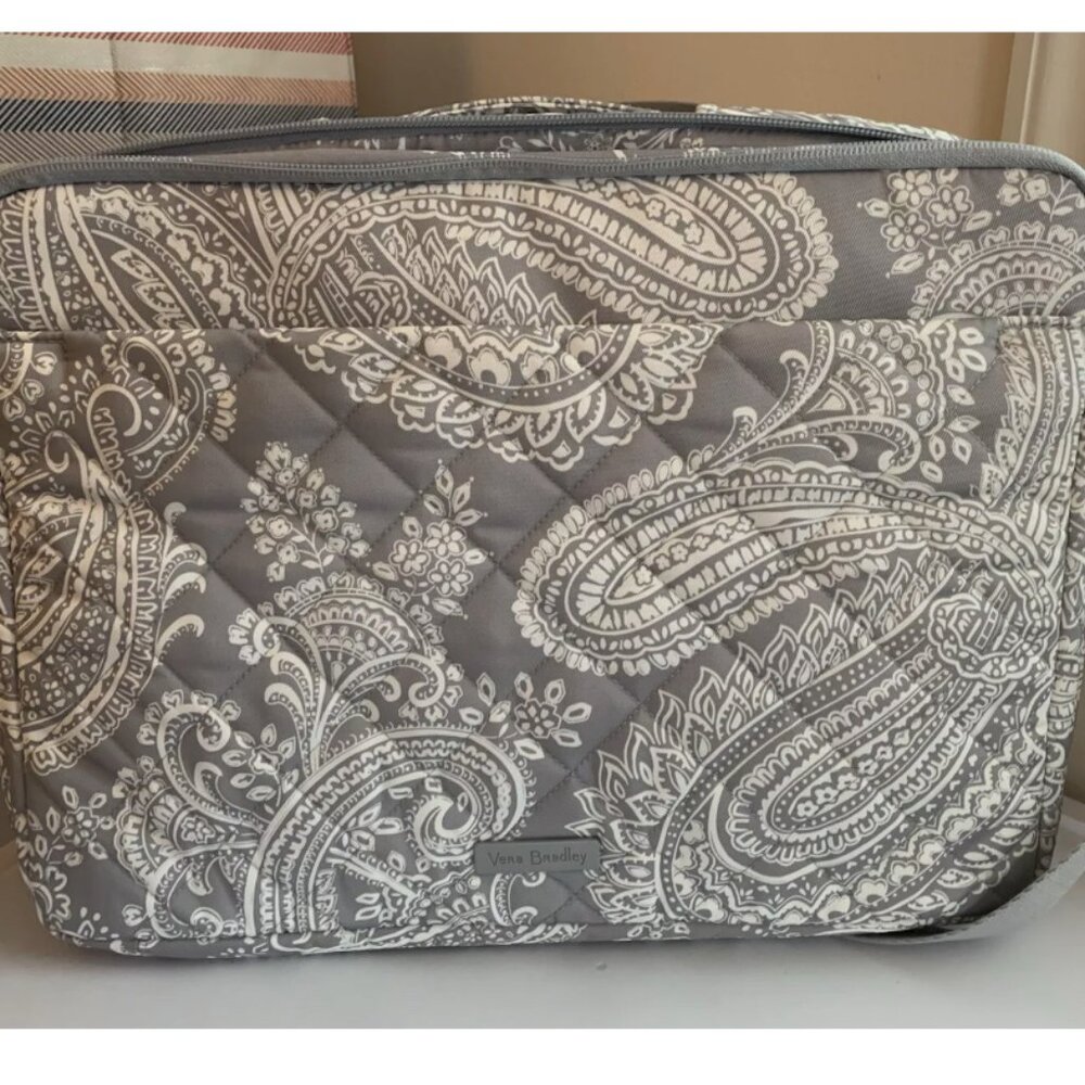 Vera Bradley Cloud Gray Paisley Laptop Workstation Crossbody Bag Tote Twill